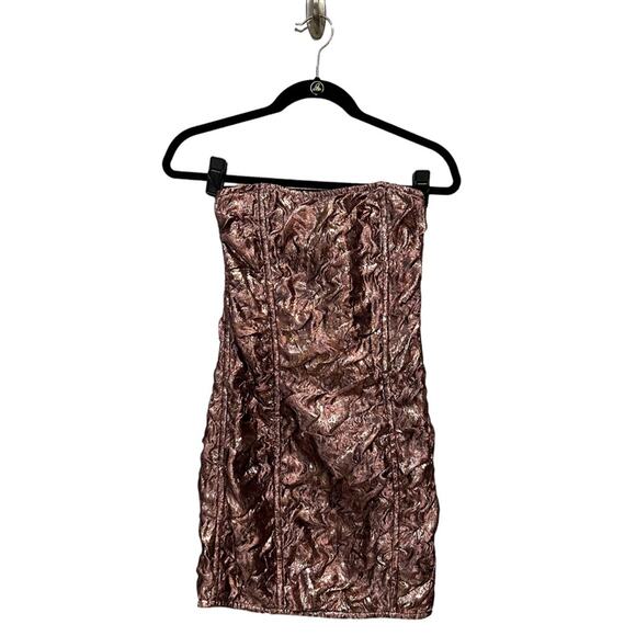 Redemption Womens NWT Textured Rose Gold Mini Tube Dress sz 36 IT 0 US - Picture 2 of 16